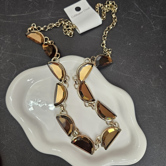 Coldwater Creek Gold Tone Crescent Gem Long Necklace 32 Inches NWT - Picture 1 of 14